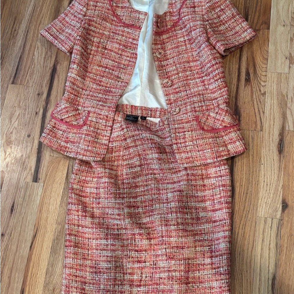 Red and White Tweed Skirt Suit